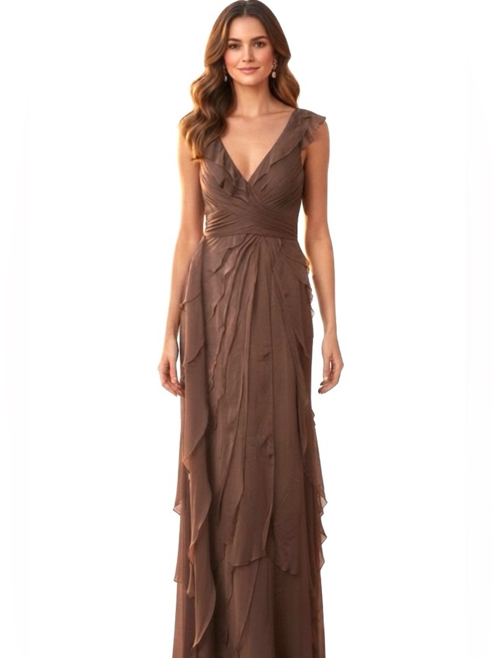 Adrianna Papell Occasions Brown Tiered Dress 14